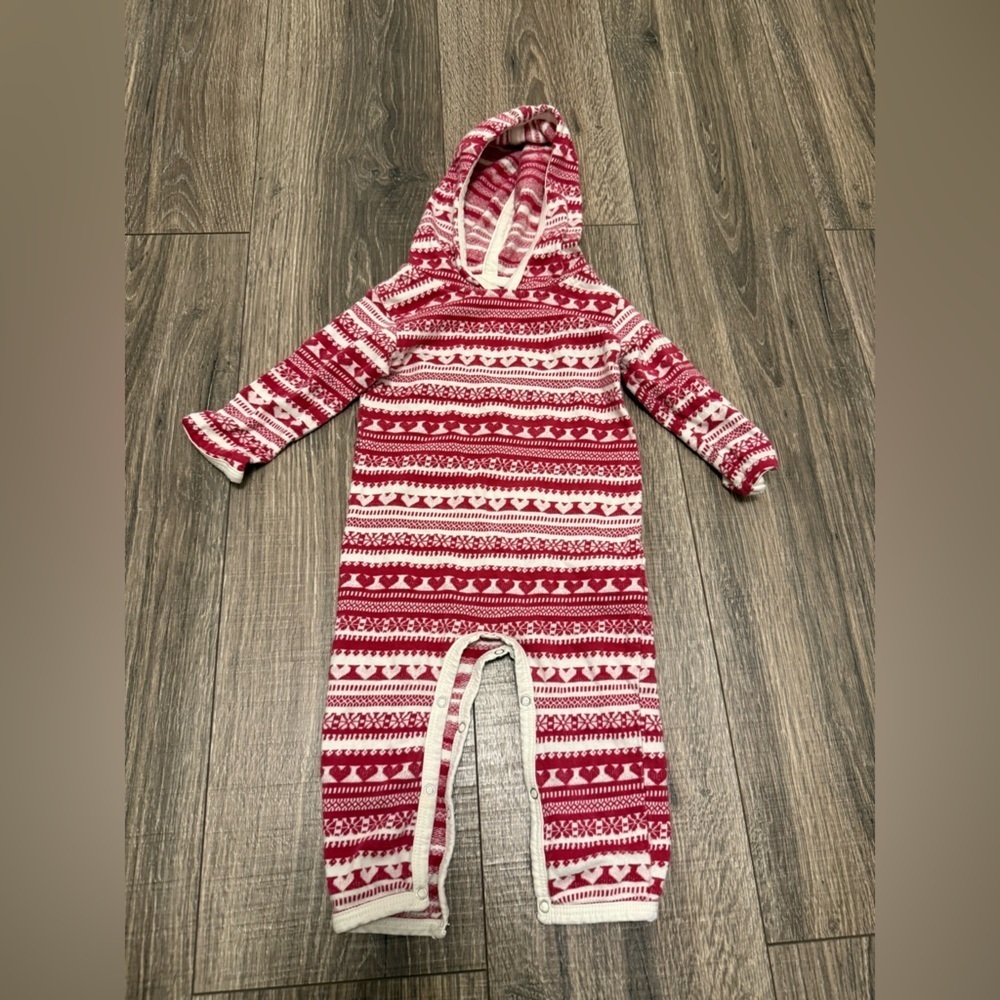 A.T.U.N All Things Uber Nice Baby Red Printed Hoodied Knit One Piece Size 3-6M